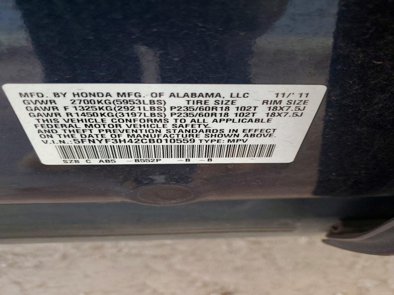 2012 HONDA PILOT EX photo 23