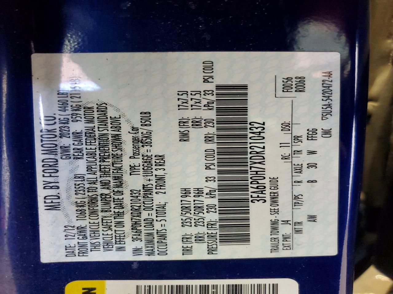 2013 FORD FUSION SE photo 12