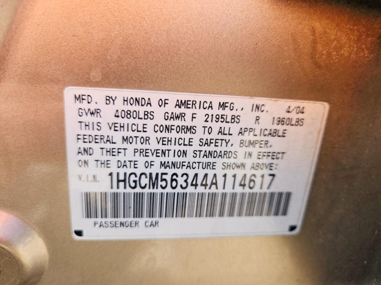 2004 HONDA ACCORD LX photo 13