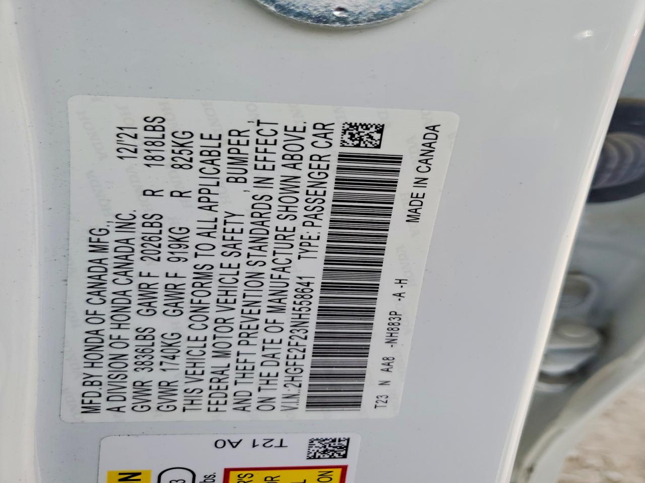 2022 HONDA CIVIC LX photo 12