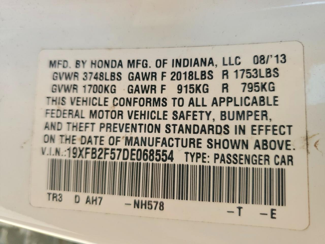 2013 HONDA CIVIC LX photo 25