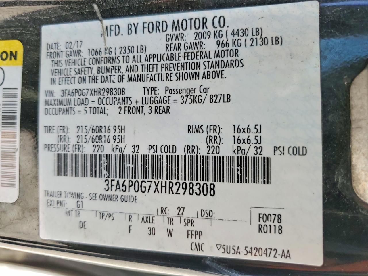 2017 FORD FUSION S photo 12