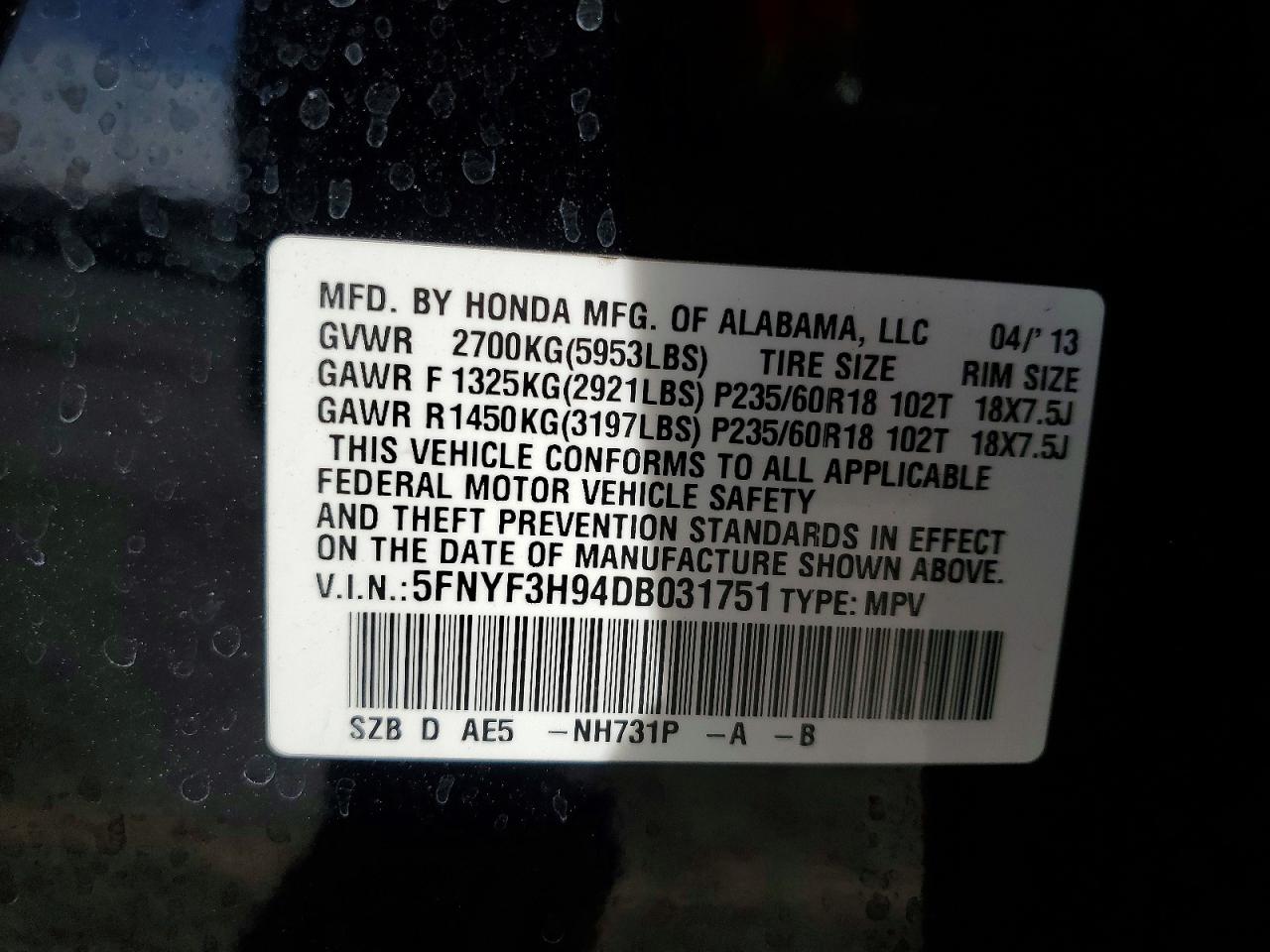 2013 HONDA PILOT TOURING photo 25