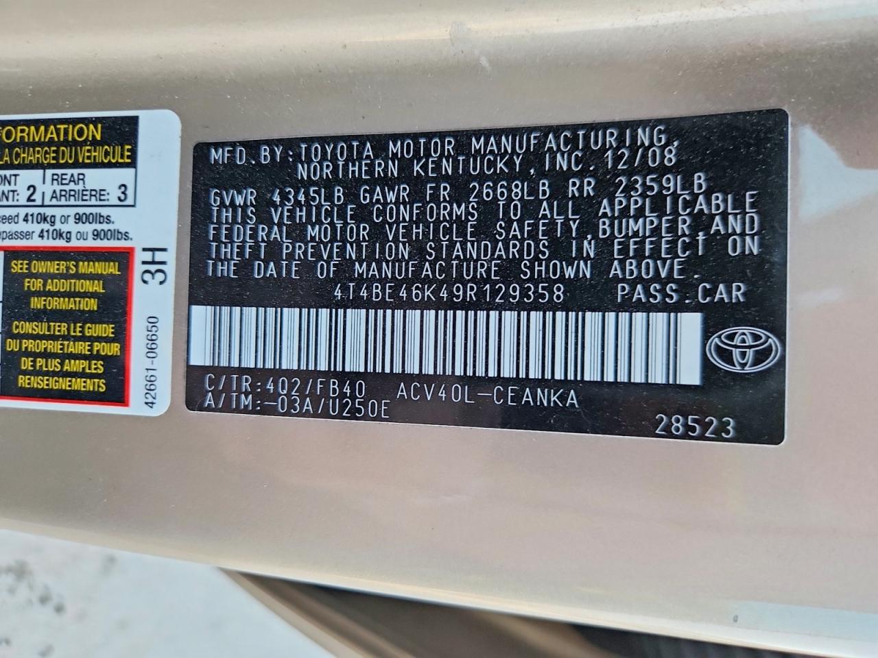 2009 TOYOTA CAMRY photo 23