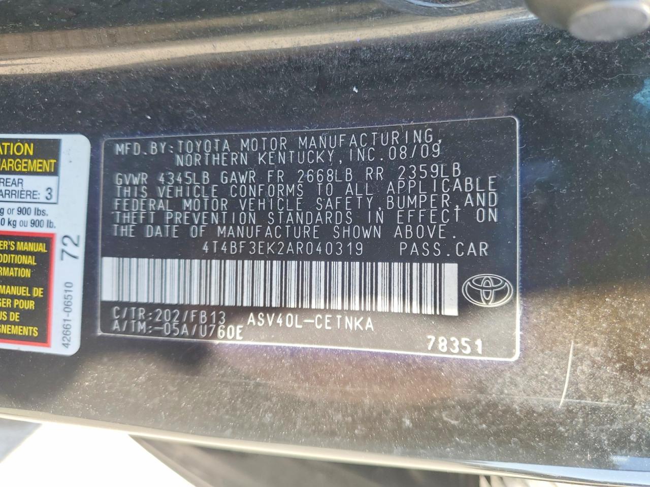 2010 TOYOTA CAMRY LE photo 13