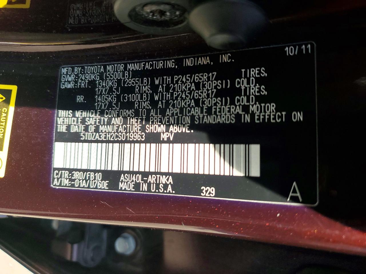 2012 TOYOTA HIGHLANDER BASE photo 37