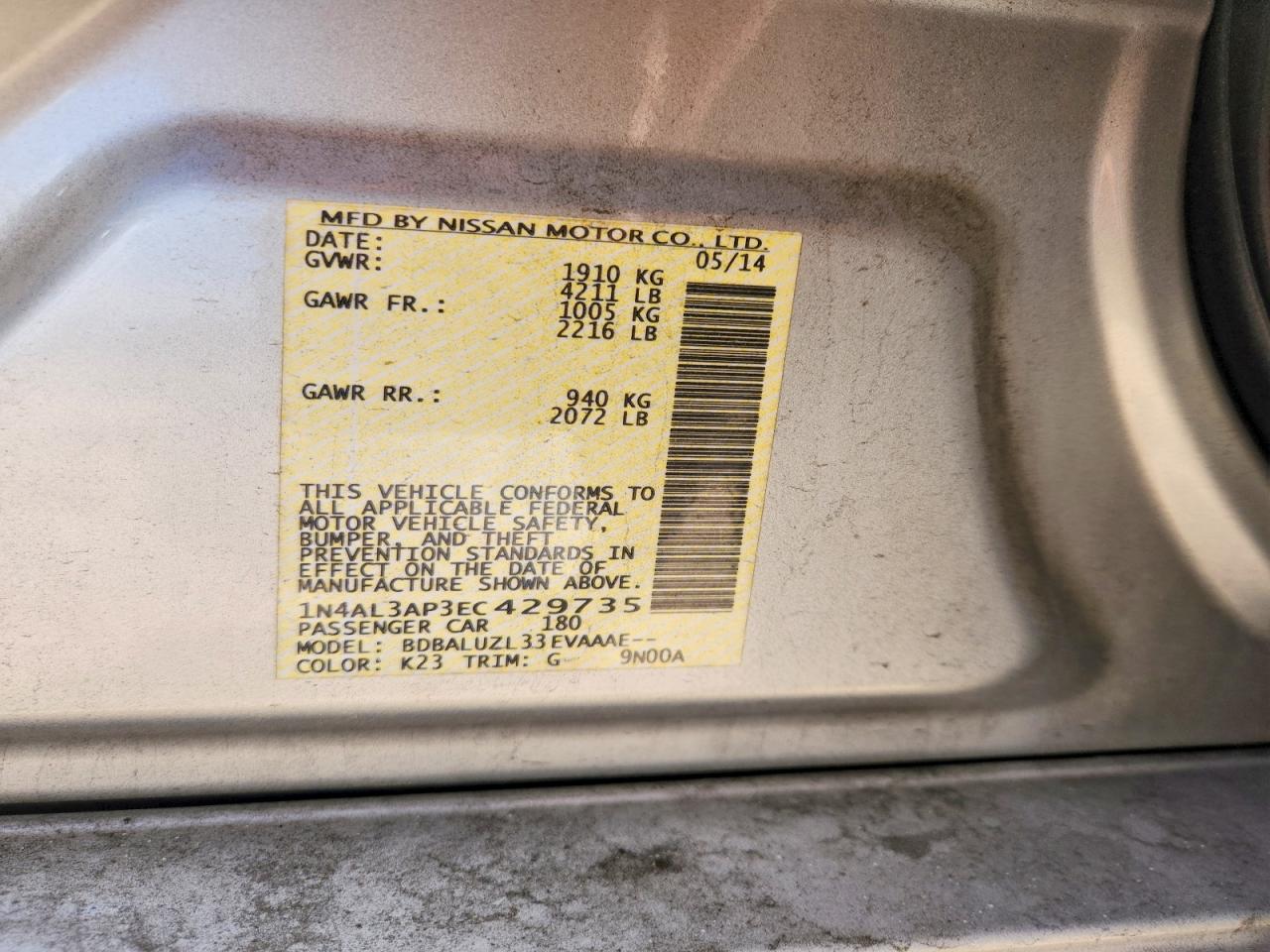 2014 NISSAN ALTIMA 2.5 SV photo 34
