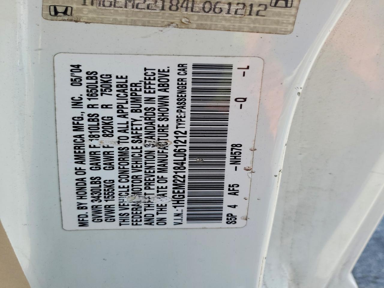 2004 HONDA CIVIC DX VP photo 34