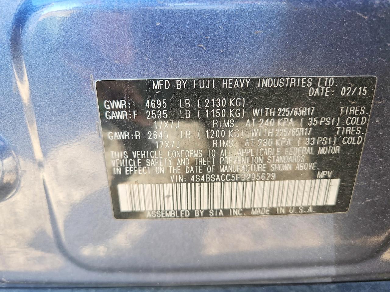 2015 SUBARU OUTBACK 2.5I PREMIUM photo 37
