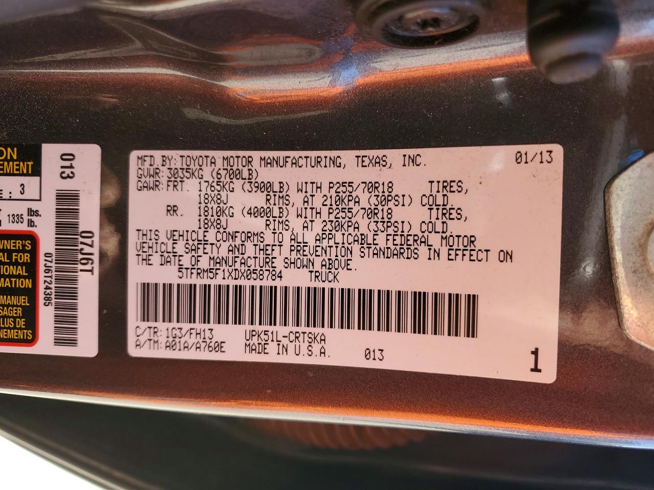2013 TOYOTA TUNDRA GRADE photo 12
