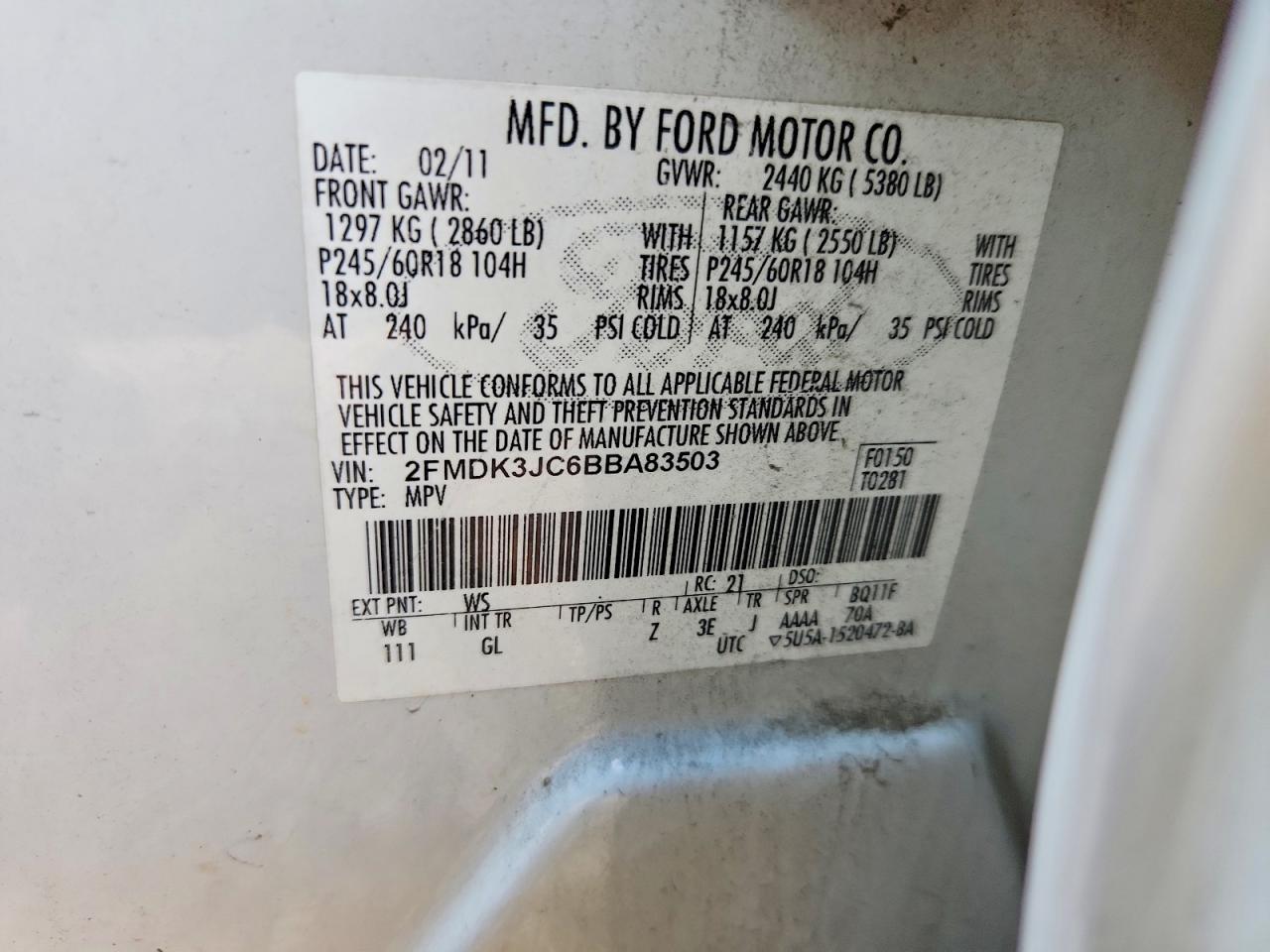 2011 FORD EDGE SEL photo 13