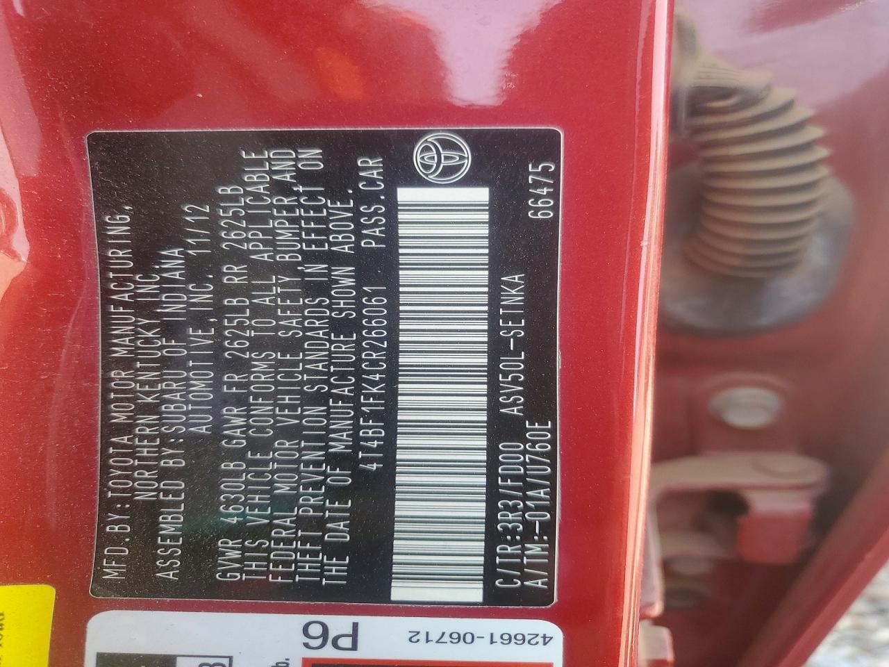 2012 TOYOTA CAMRY LE photo 37