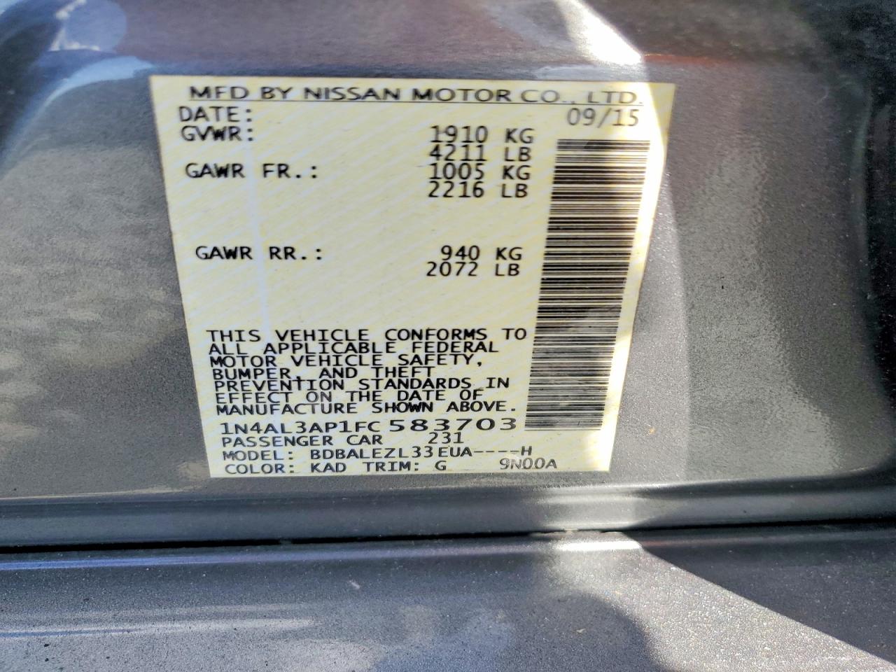 2015 NISSAN ALTIMA 2.5 S photo 23