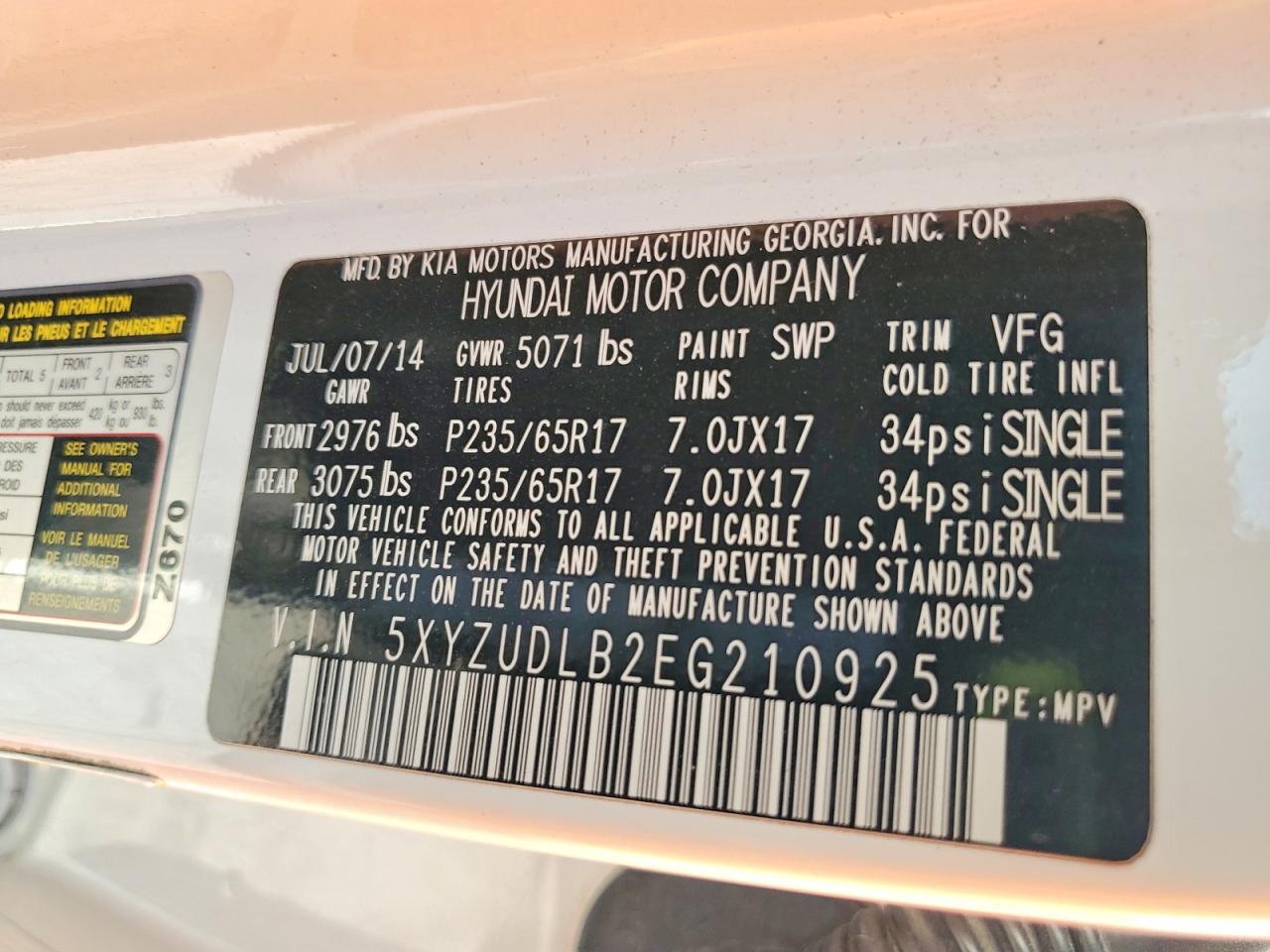 2014 HYUNDAI SANTA FE SPORT 2.4L photo 14