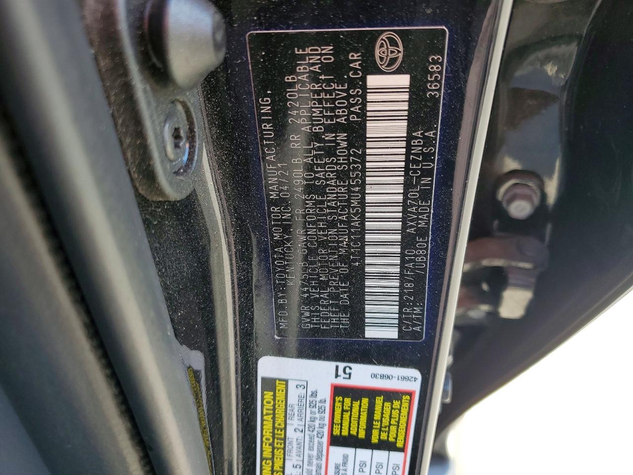 2021 TOYOTA CAMRY LE photo 37