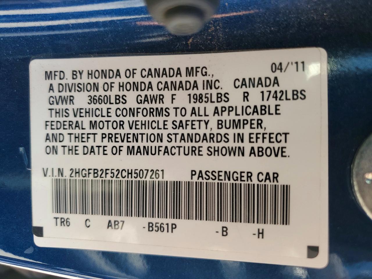 2012 HONDA CIVIC LX photo 23