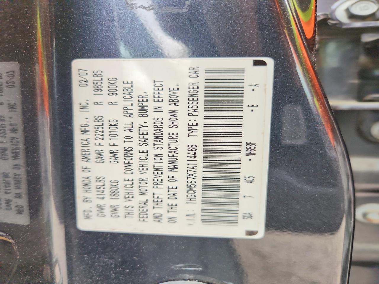2007 HONDA ACCORD EX photo 12