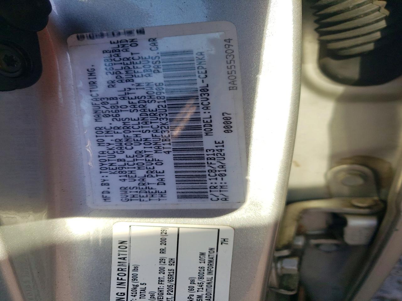 2003 TOYOTA CAMRY LE photo 23