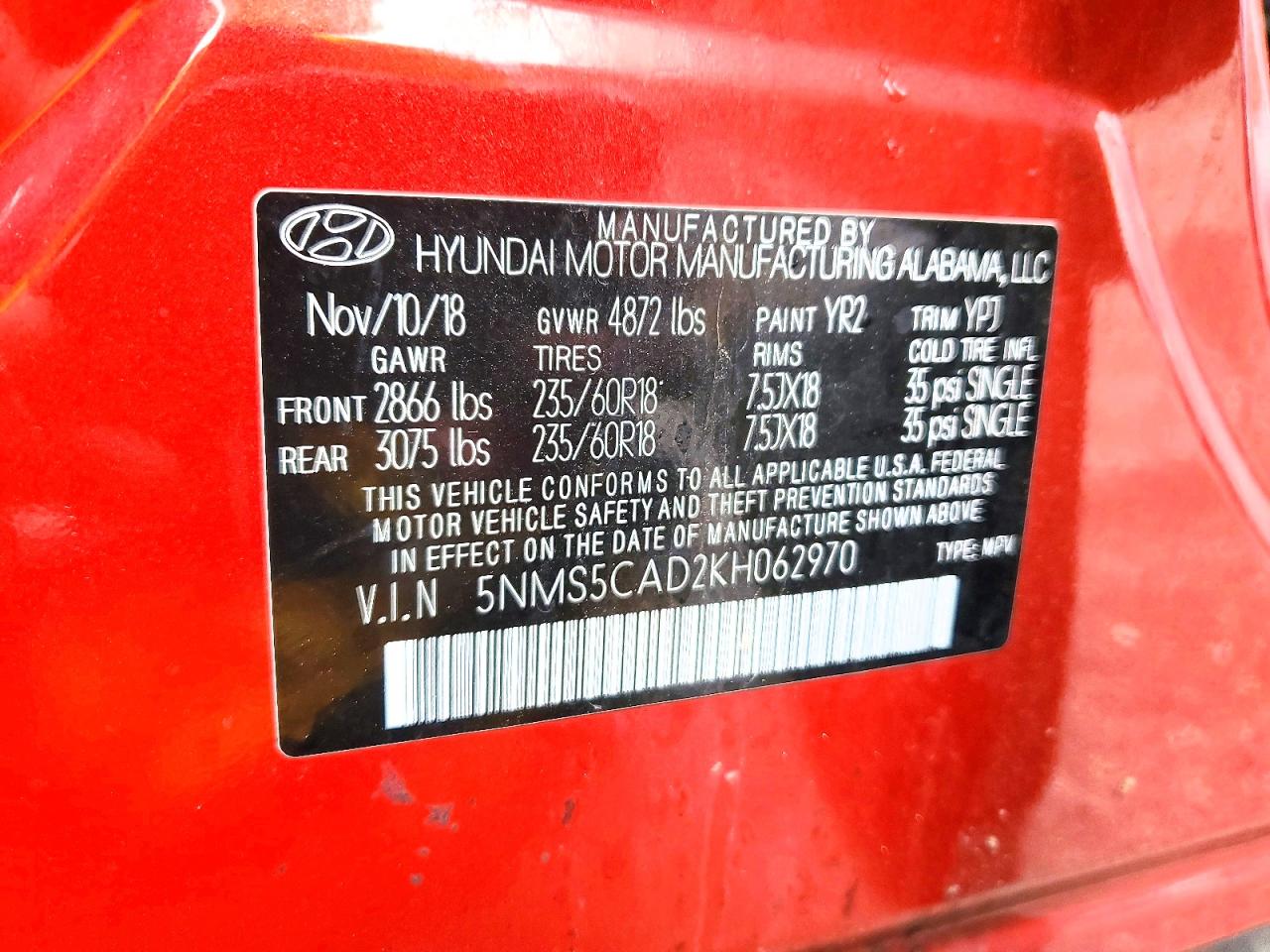 2019 HYUNDAI SANTA FE ULTIMATE 2.4L photo 13