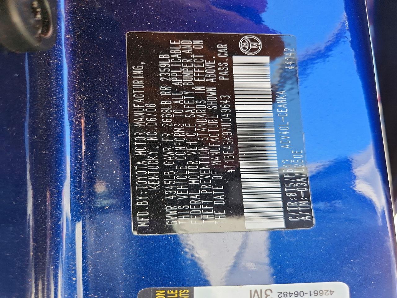 2007 TOYOTA CAMRY CE photo 34