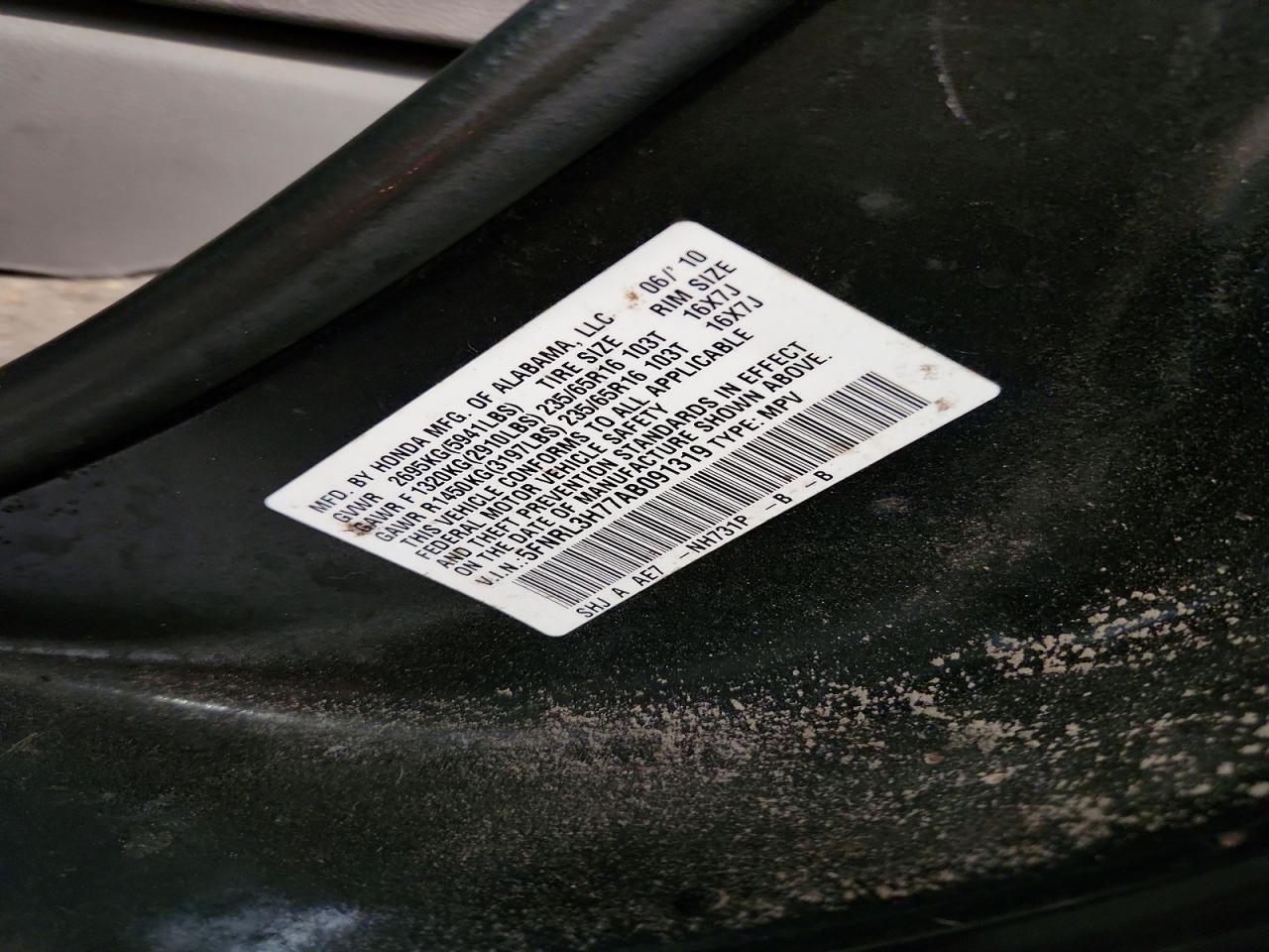 2010 HONDA ODYSSEY EXL photo 13
