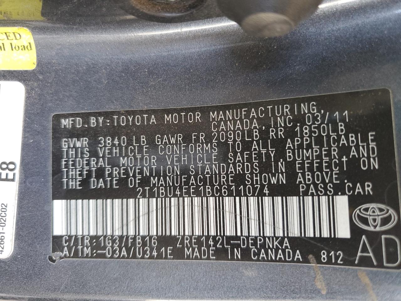 2011 TOYOTA COROLLA BASE photo 12