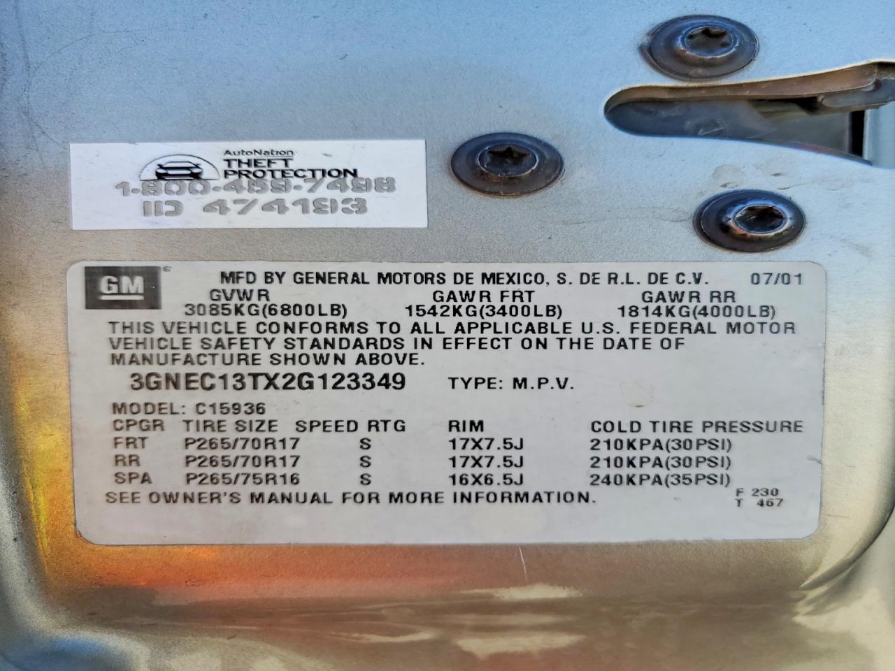 2002 CHEVROLET AVALANCHE C1500 photo 25
