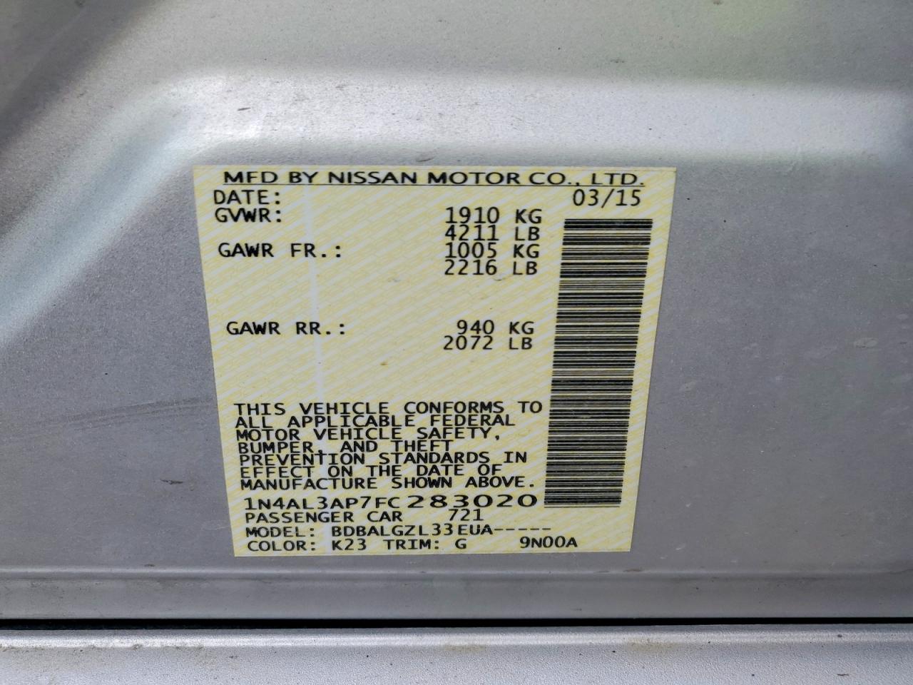 2015 NISSAN ALTIMA 2.5 S photo 12