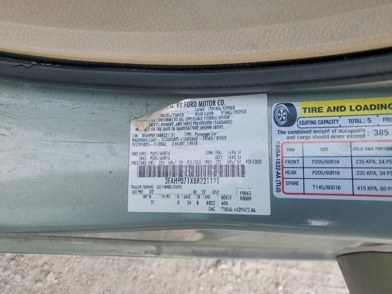 2008 FORD FUSION SE photo 12