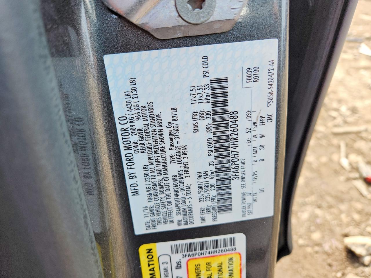 2017 FORD FUSION SE photo 23