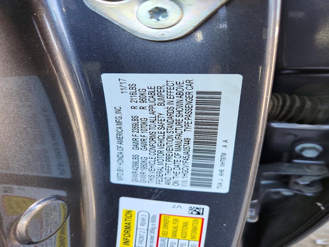 2018 HONDA ACCORD EX photo 23