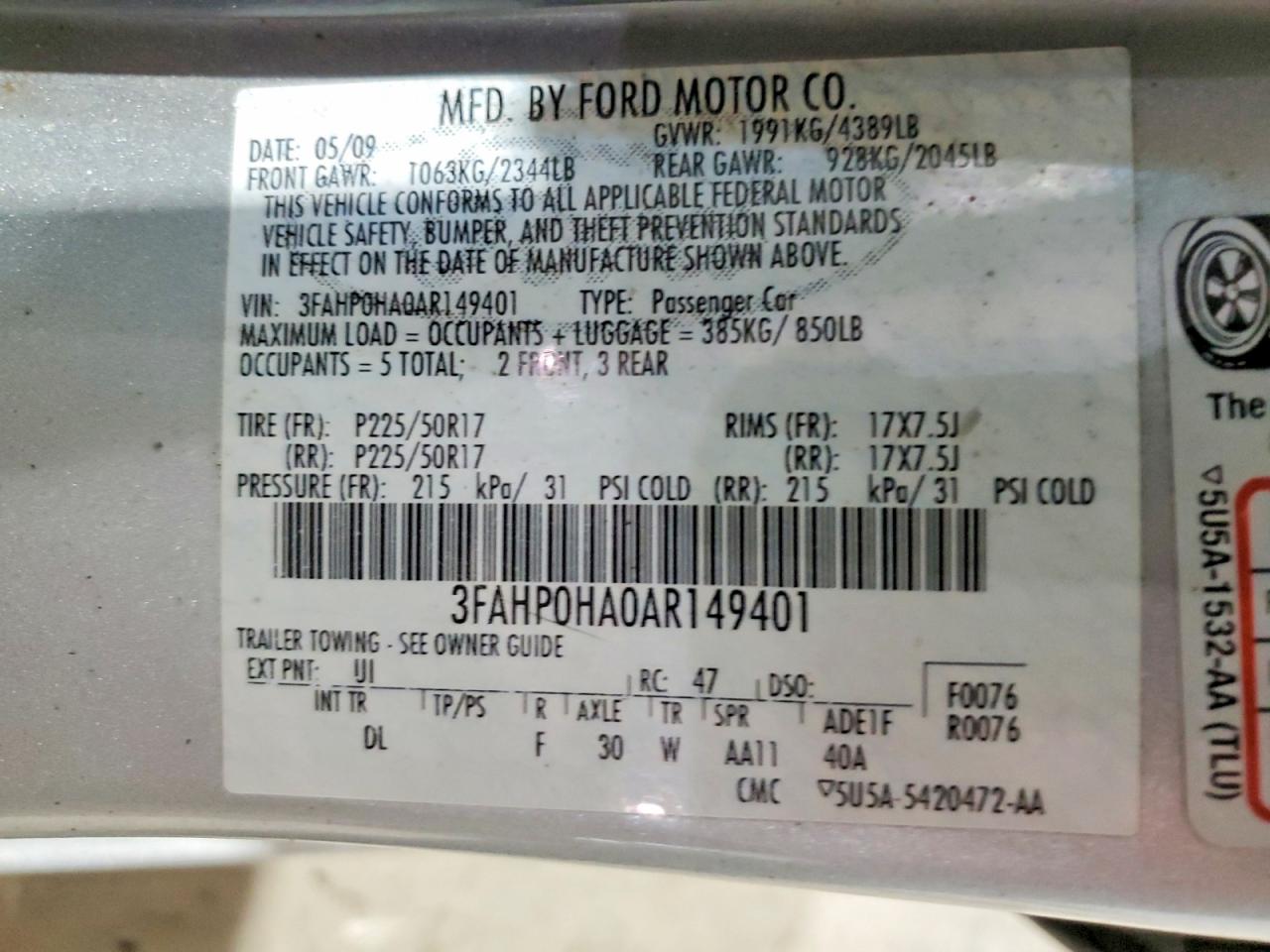 2010 FORD FUSION SE photo 34