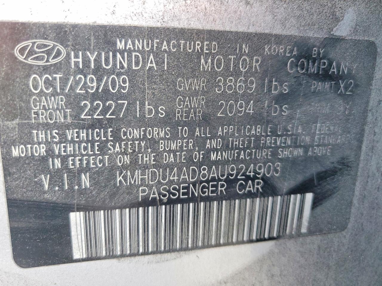 2010 HYUNDAI ELANTRA GLS photo 23