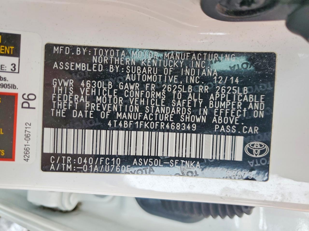 2015 TOYOTA CAMRY LE photo 12