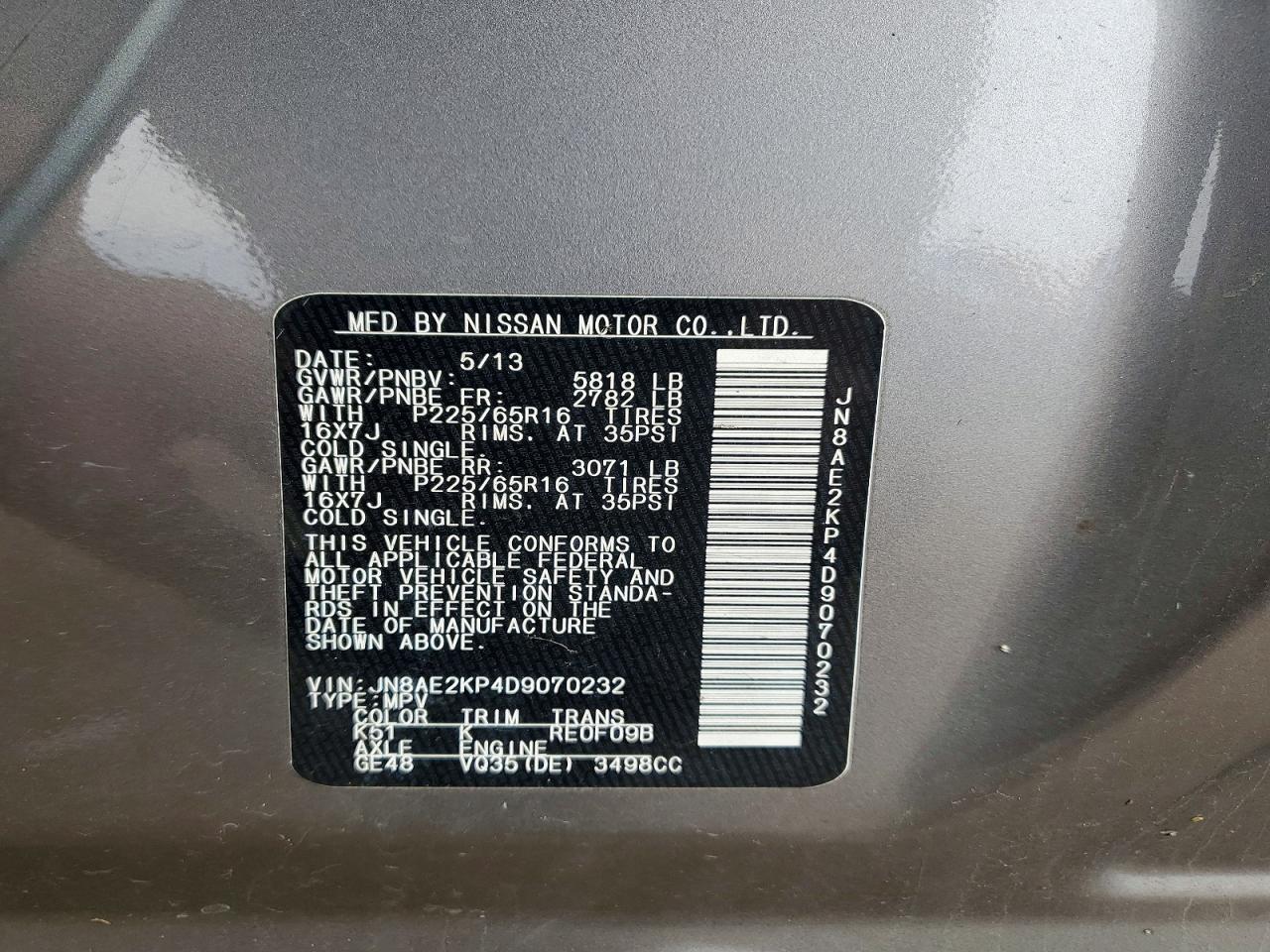 2013 NISSAN QUEST 3.5 S photo 37