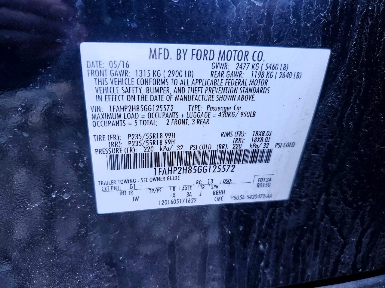 2016 FORD TAURUS SEL photo 23