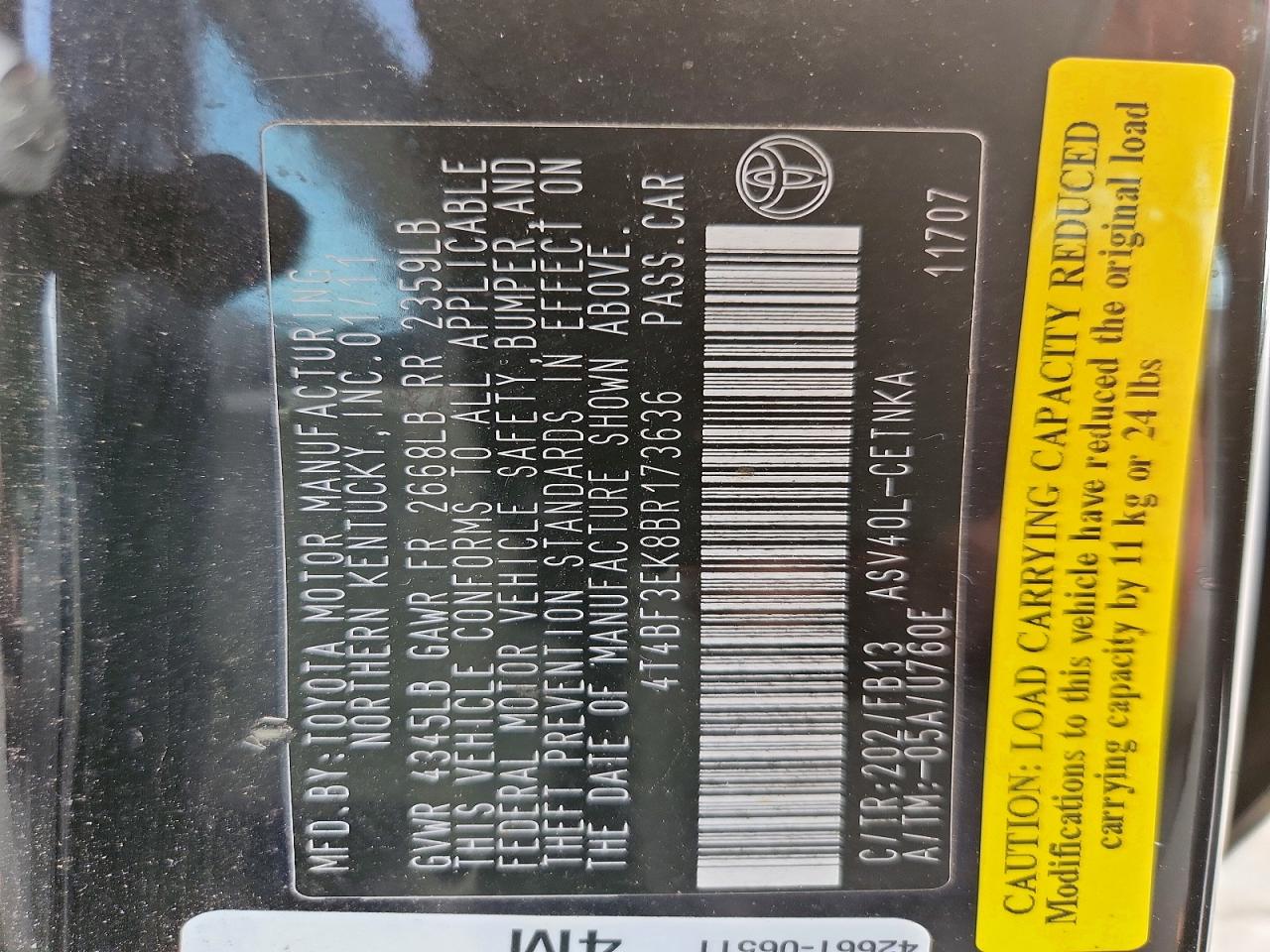 2011 TOYOTA CAMRY LE photo 37