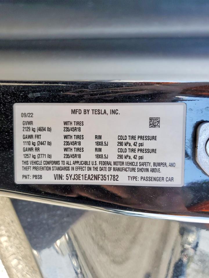 2022 TESLA MODEL 3 photo 12
