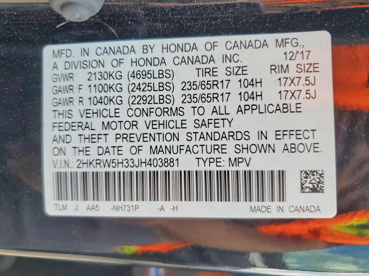 2018 HONDA CR-V LX photo 13