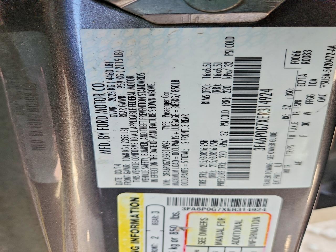 2014 FORD FUSION S photo 12