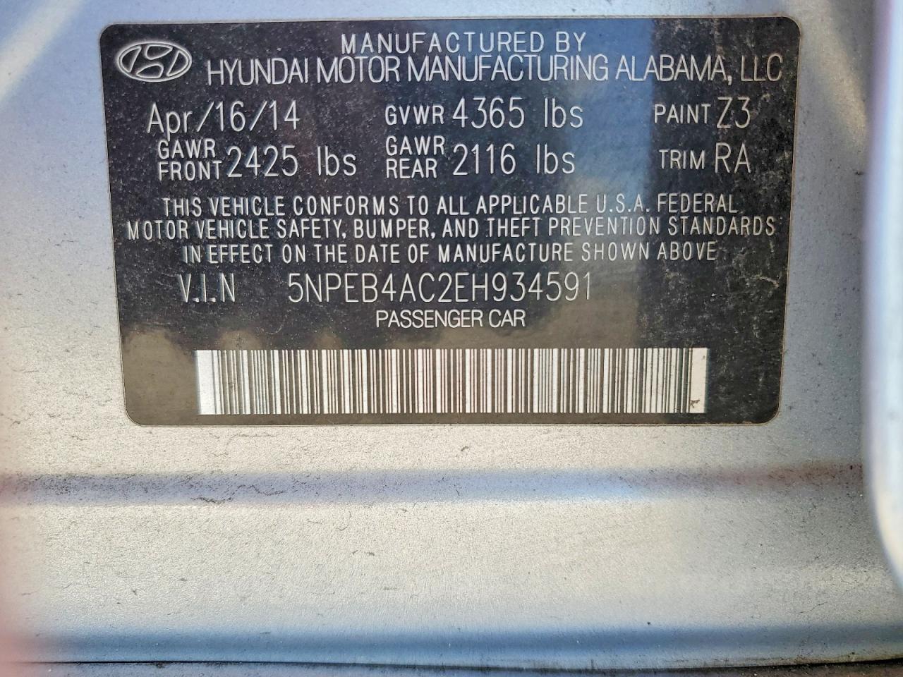 2014 HYUNDAI SONATA GLS photo 13