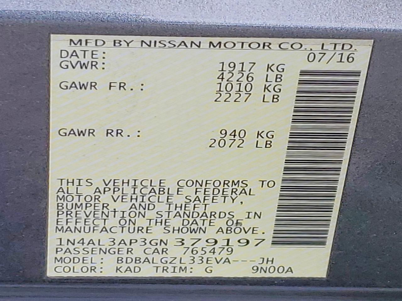 2016 NISSAN ALTIMA 2.5 S photo 12