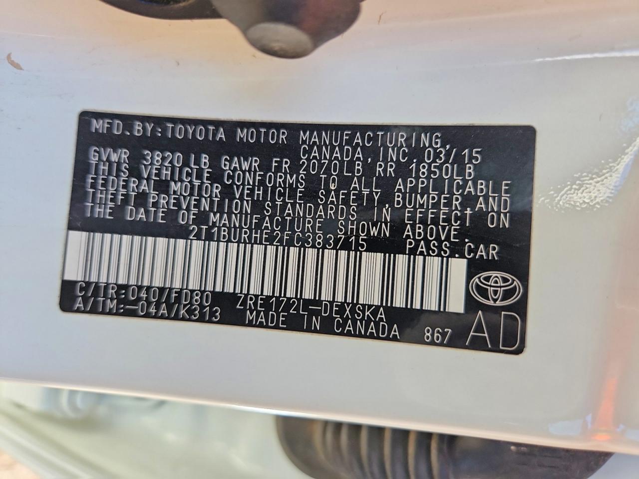 2015 TOYOTA COROLLA S PLUS photo 12
