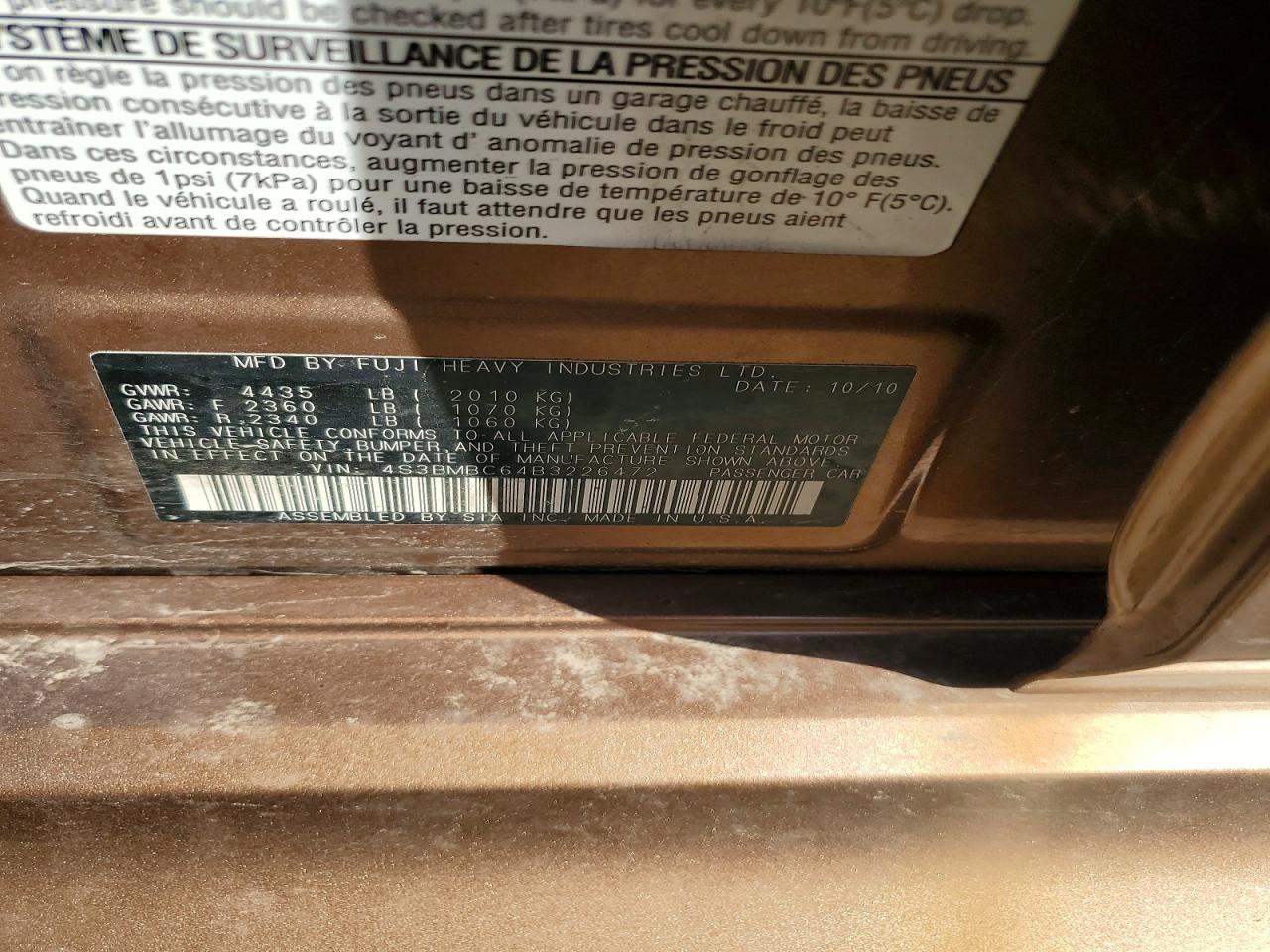 2011 SUBARU LEGACY 2.5I PREMIUM photo 23