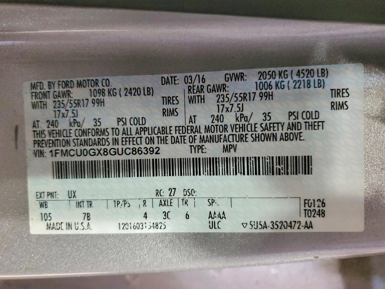 2016 FORD ESCAPE SE photo 25