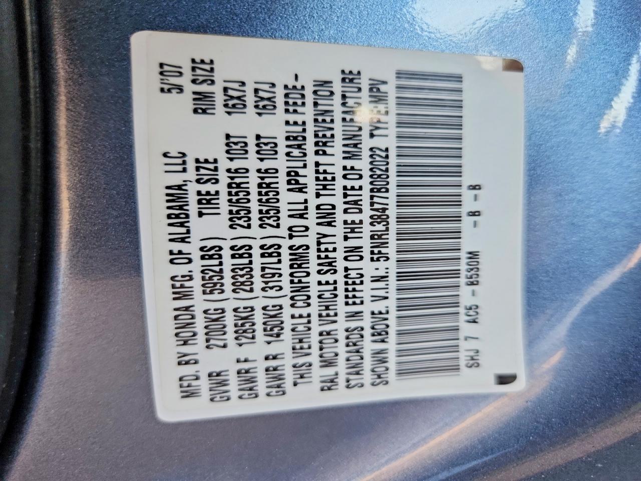 2007 HONDA ODYSSEY EX photo 25