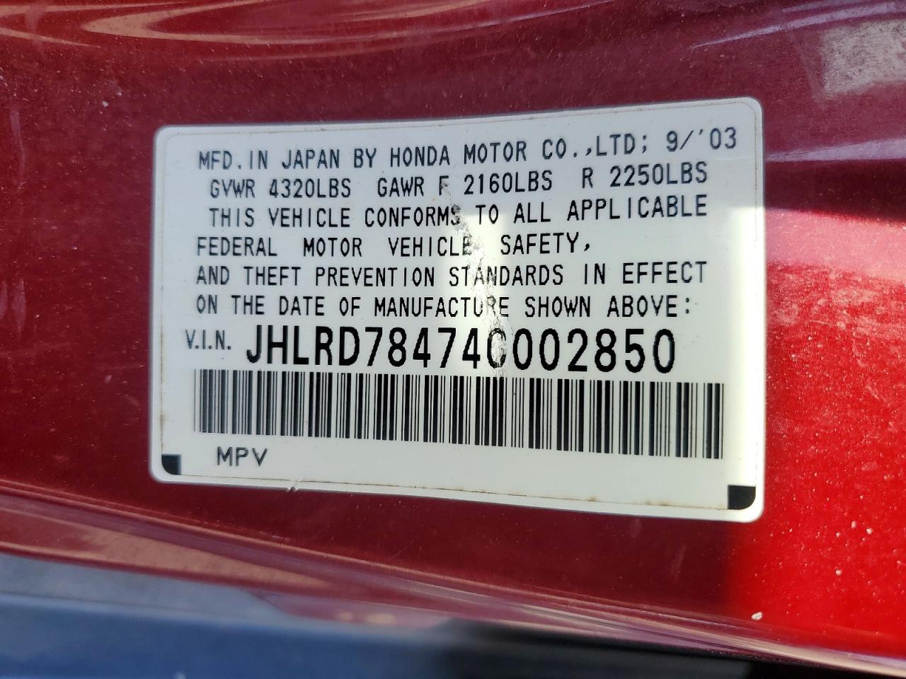 2004 HONDA CR-V LX photo 25
