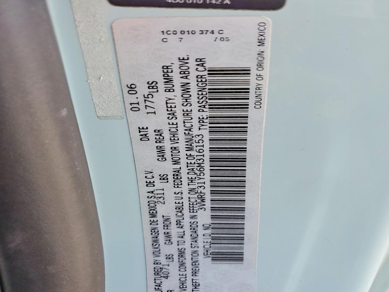 2006 VOLKSWAGEN NEW BEETLE CONVERTIBLE OPTION PACKAGE 1 photo 12
