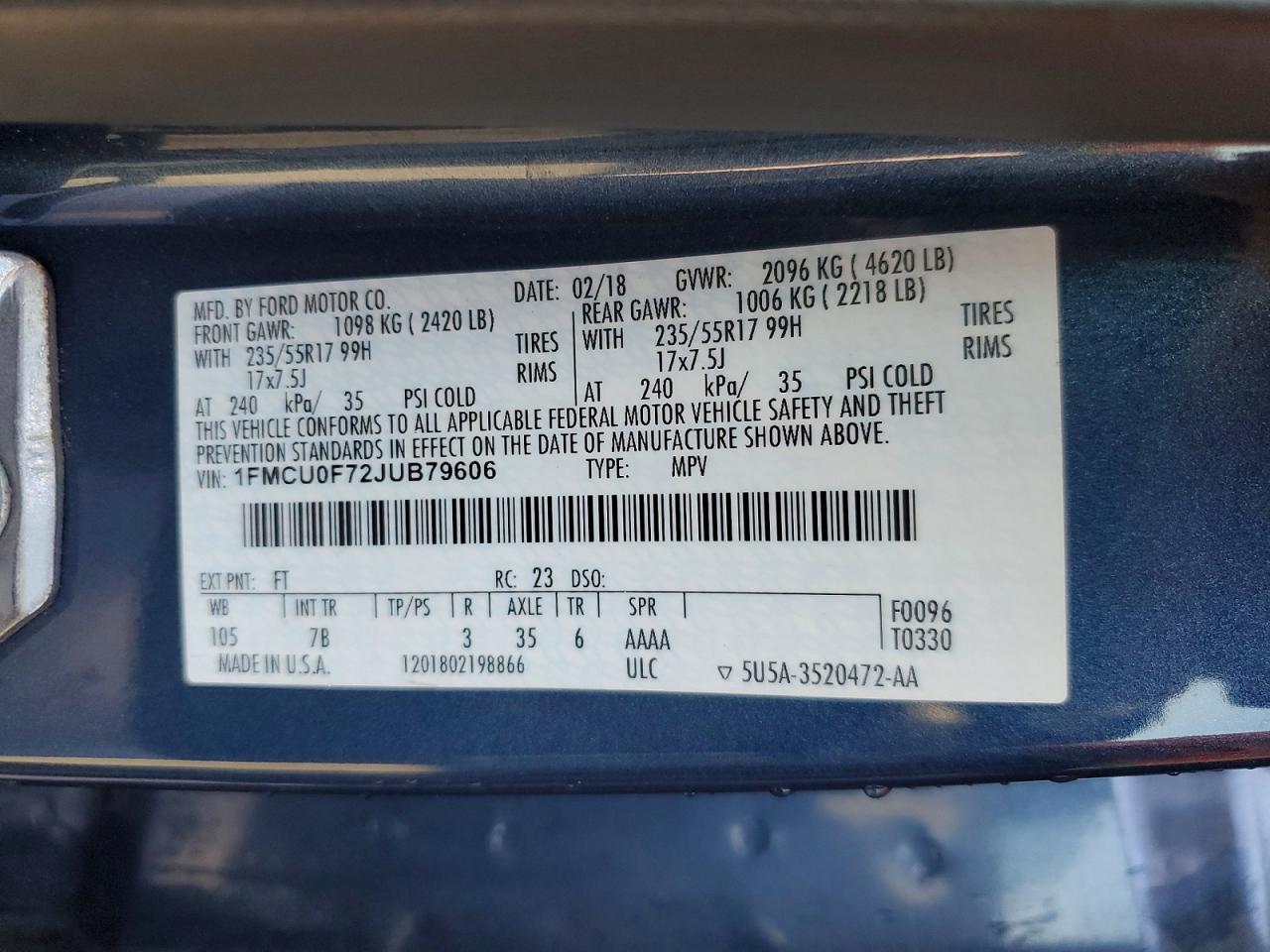 2018 FORD ESCAPE S photo 27