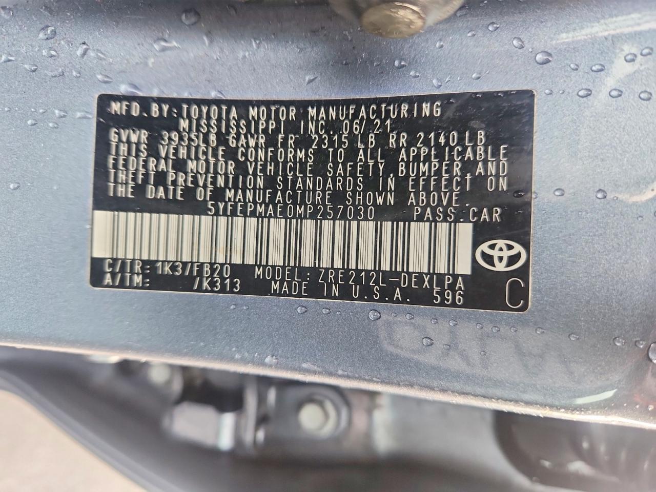 2021 TOYOTA COROLLA LE photo 13